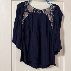 Knox Rose Dark Blue Embroidered Blouse